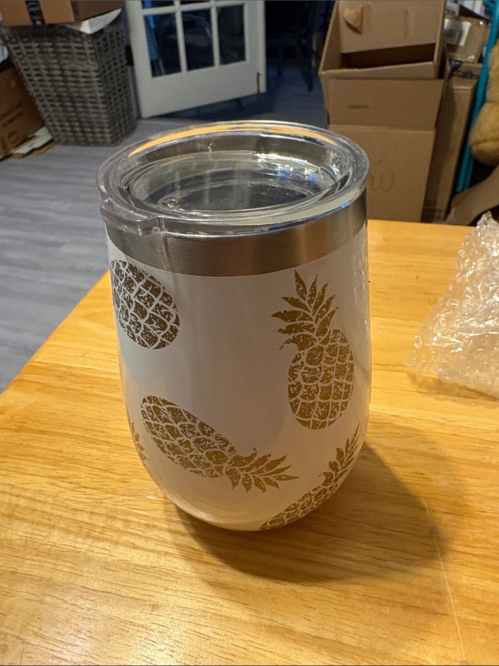 Amazon White Stemless Insulated Tumbler with Gold Pineapple Print. Never used.